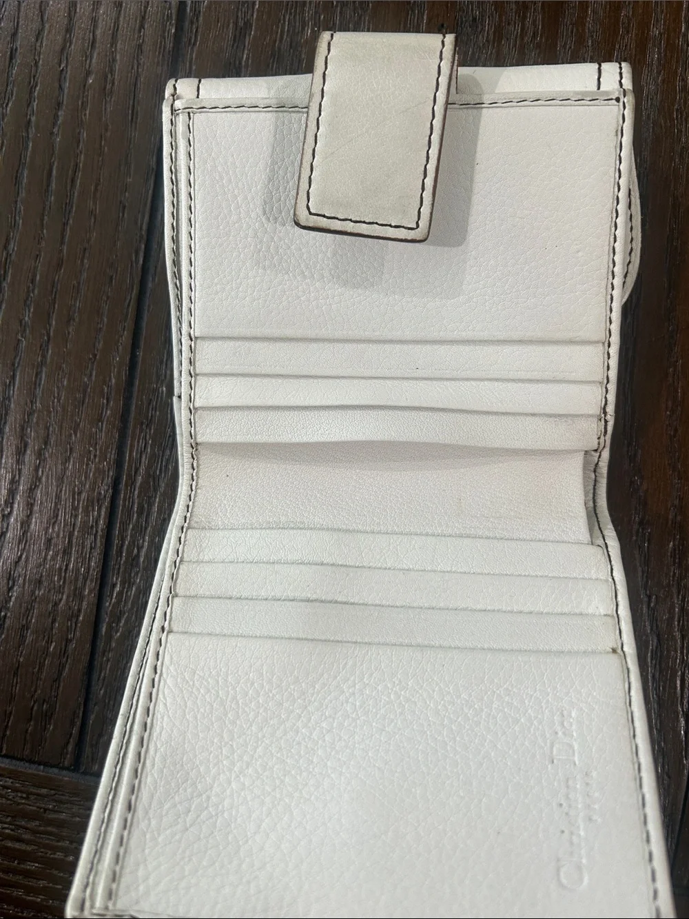 Christian Dior Vintage White Leather Gaucho Saddle Flap Wallet